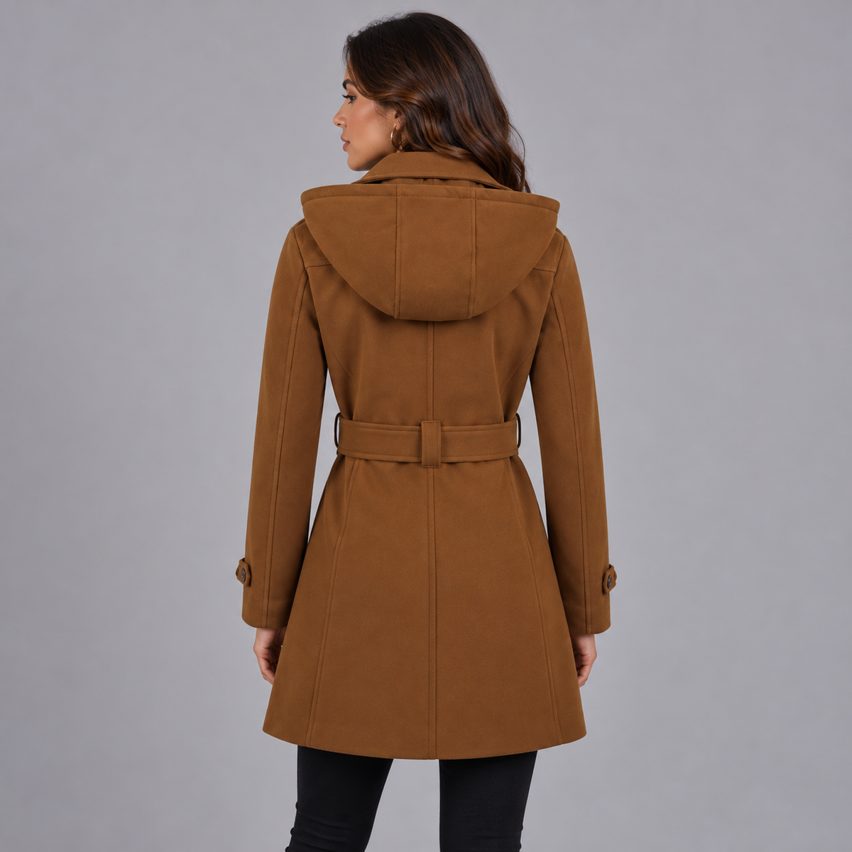 Women's Hooded Double Breasted Trench Coat with Belt and Long Sleeves            Bevalt deze persoonlijkheid je?