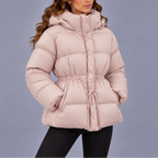 Women's Hooded Quilted Puffer Winter Jacket with Drawstring Waist