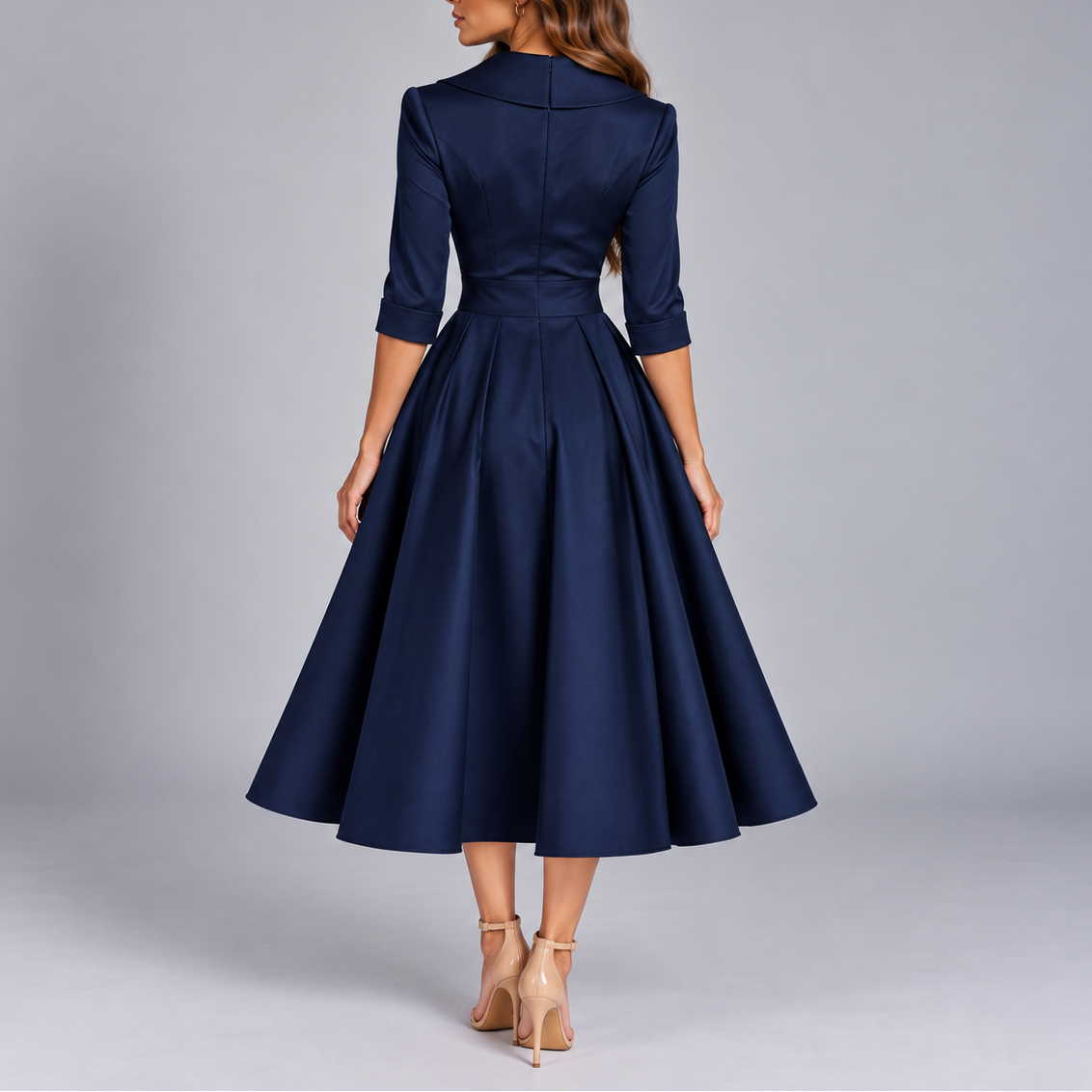 Women's Elegant A-Line Midi Dress – V-Neck Formal Evening Party Dress
