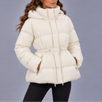 Women's Hooded Quilted Puffer Winter Jacket with Drawstring Waist