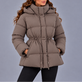 Women's Hooded Quilted Puffer Winter Jacket with Drawstring Waist