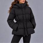Women's Hooded Quilted Puffer Winter Jacket with Drawstring Waist