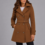 Women's Hooded Double Breasted Trench Coat with Belt and Long Sleeves            Bevalt deze persoonlijkheid je?