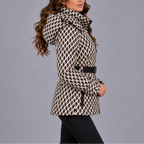 Women's Hooded Puffer Winter Jacket with Belt and Zipper Pockets