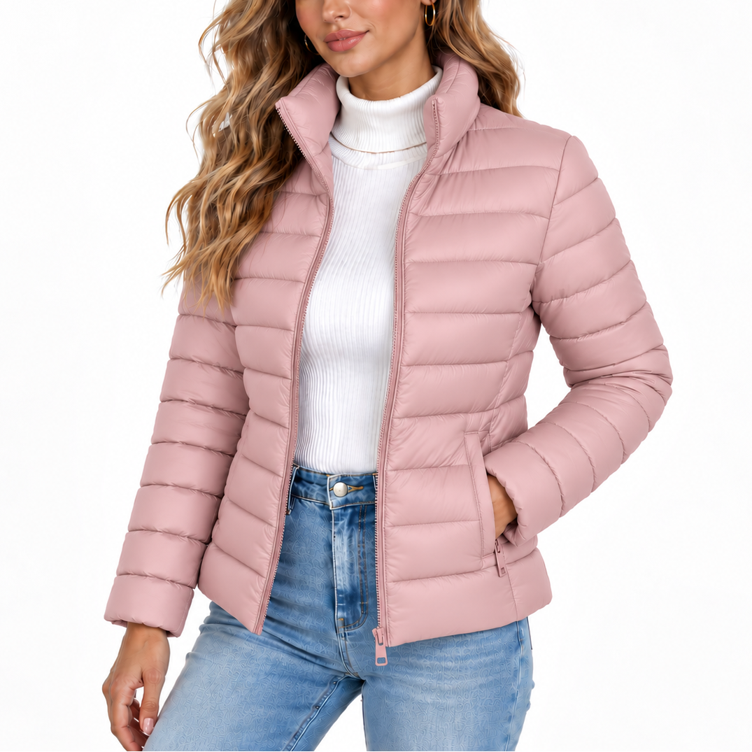 Women’s Lightweight Puffer Jacket with Stand Collar