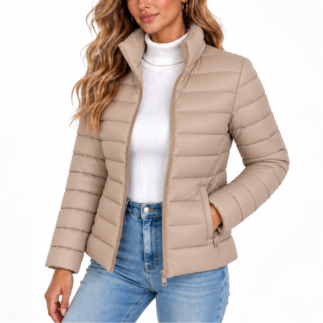 Women’s Lightweight Puffer Jacket with Stand Collar