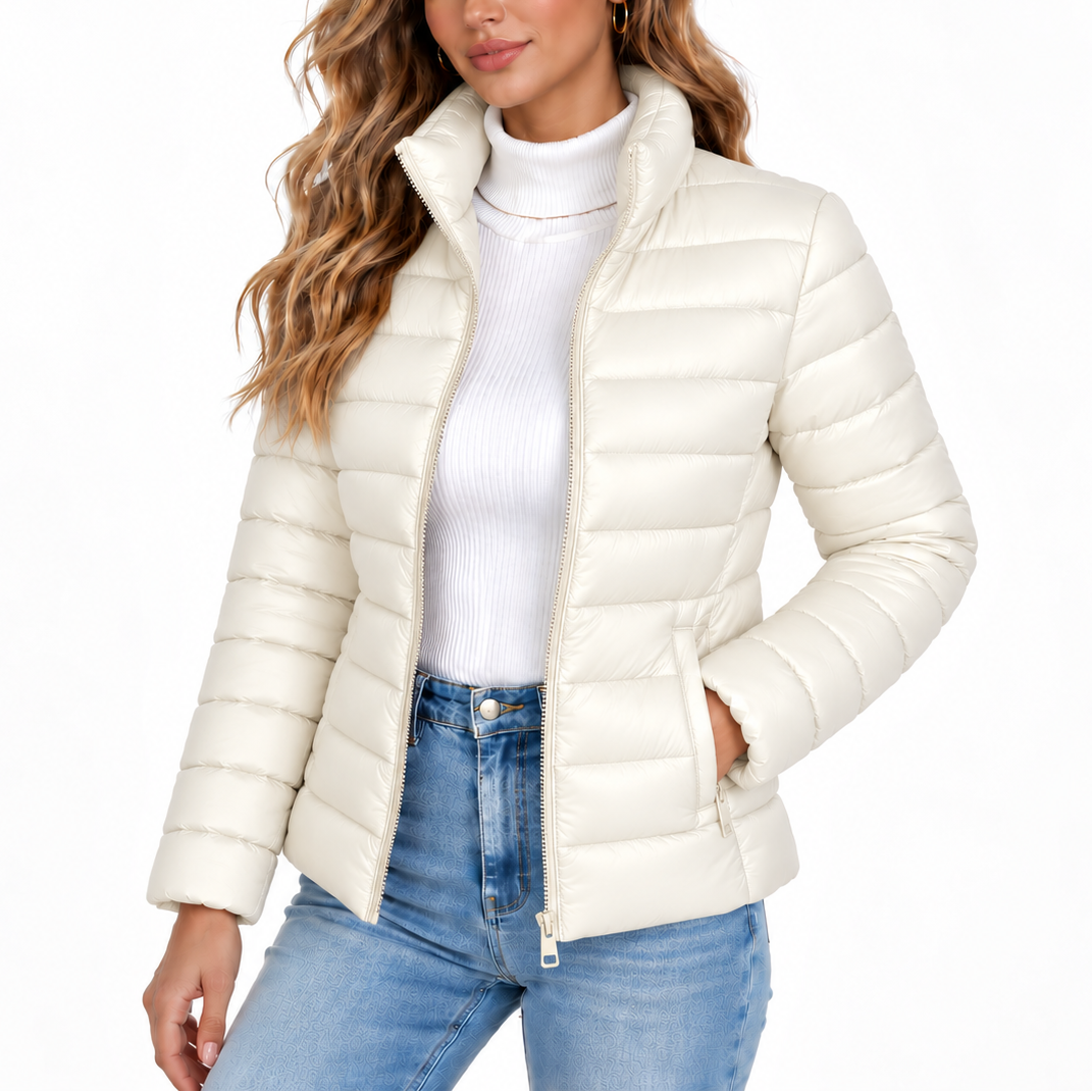 Women’s Lightweight Puffer Jacket with Stand Collar