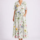 Women’s Floral Midi Dress – V-Neck & Short Sleeve Design