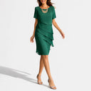 Women’s Layered Midi Dress – Short Sleeve Relaxed Fit