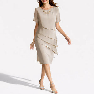 Women’s Layered Midi Dress – Short Sleeve Relaxed Fit