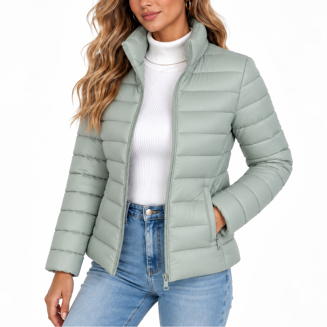 Women’s Lightweight Puffer Jacket with Stand Collar