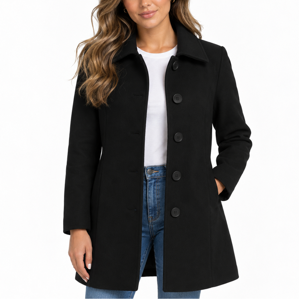 Women’s Fitted Longline Coat with Wide Collar