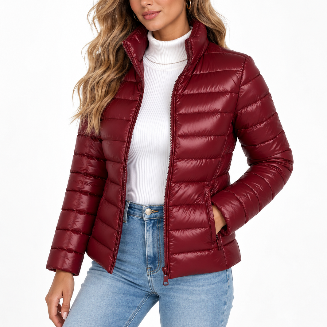 Women’s Lightweight Puffer Jacket with Stand Collar