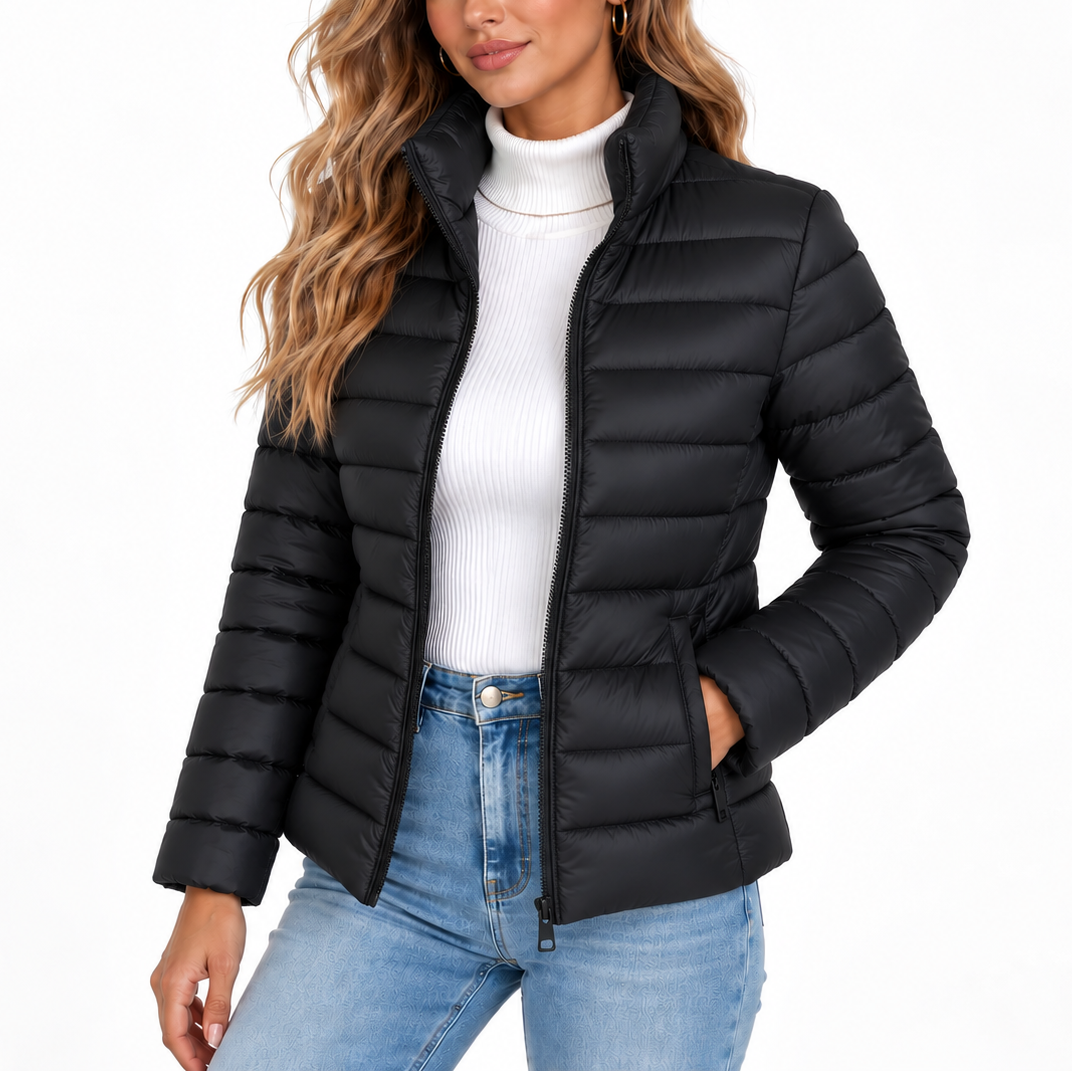 Women’s Lightweight Puffer Jacket with Stand Collar