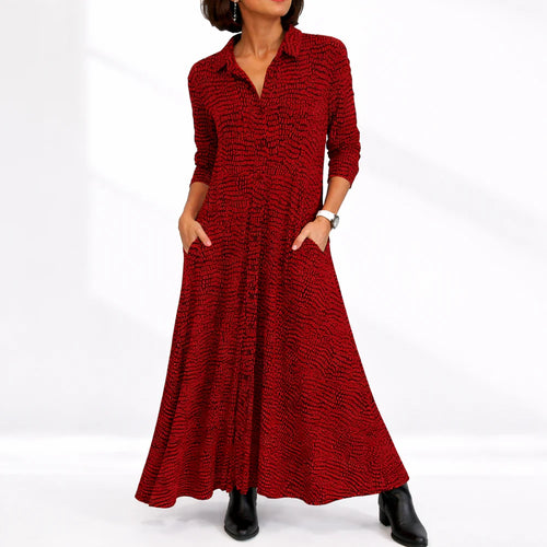 Women’s Elegant Midi Dress – Relaxed Fit with Pockets