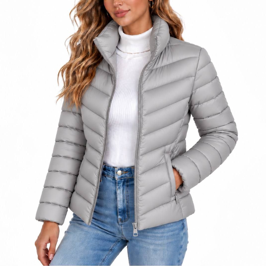 Women’s Lightweight Puffer Jacket with Stand Collar