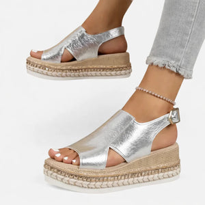 Women’s Summer Wedge Sandals – Supportive Comfort, Metallic Finish