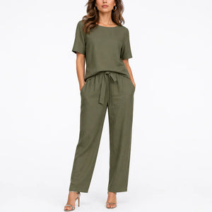 Women’s Two-Piece Set – Short-Sleeve Top & Matching Trousers