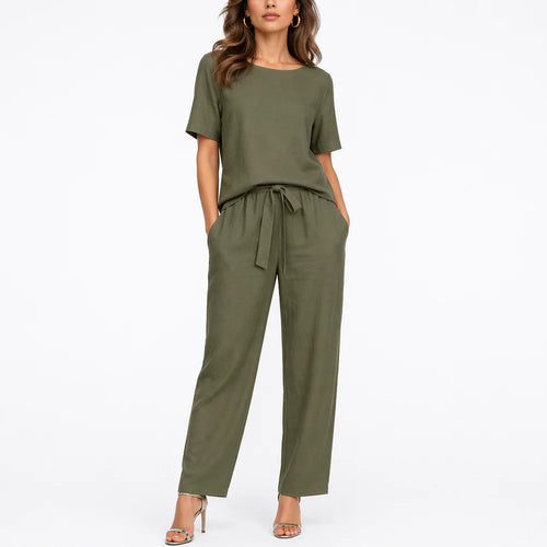 Women’s Two-Piece Set – Short-Sleeve Top & Matching Trousers