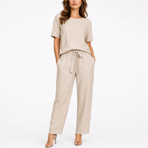 Women’s Two-Piece Set – Short-Sleeve Top & Matching Trousers