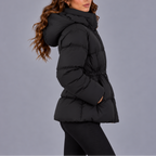 Women's Hooded Quilted Puffer Winter Jacket with Drawstring Waist