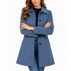 Women’s Fitted Longline Coat with Wide Collar