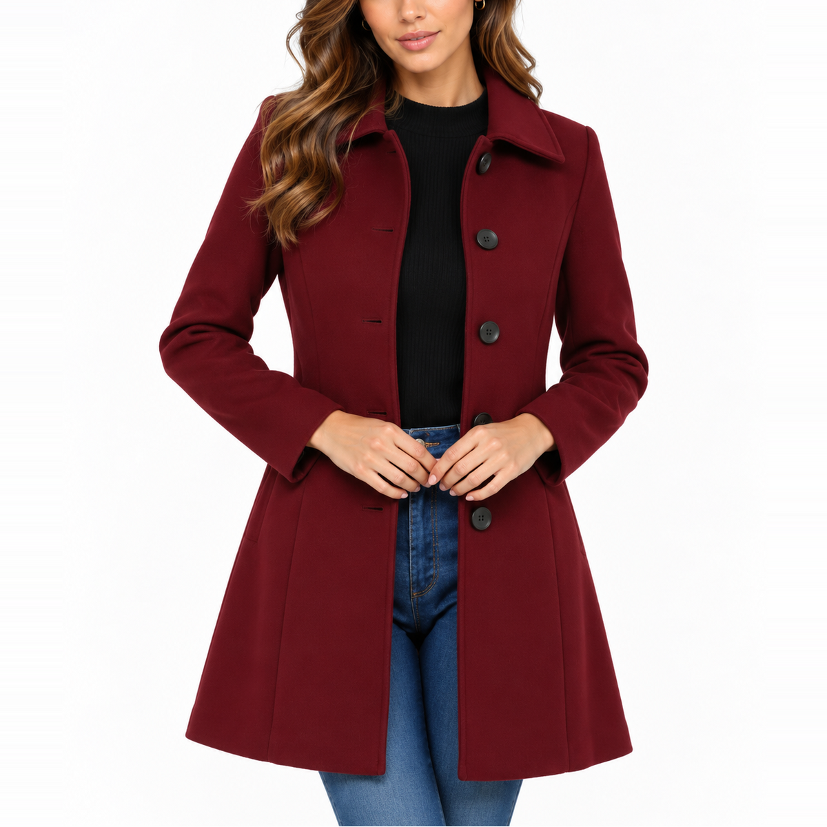 Women’s Fitted Longline Coat with Wide Collar