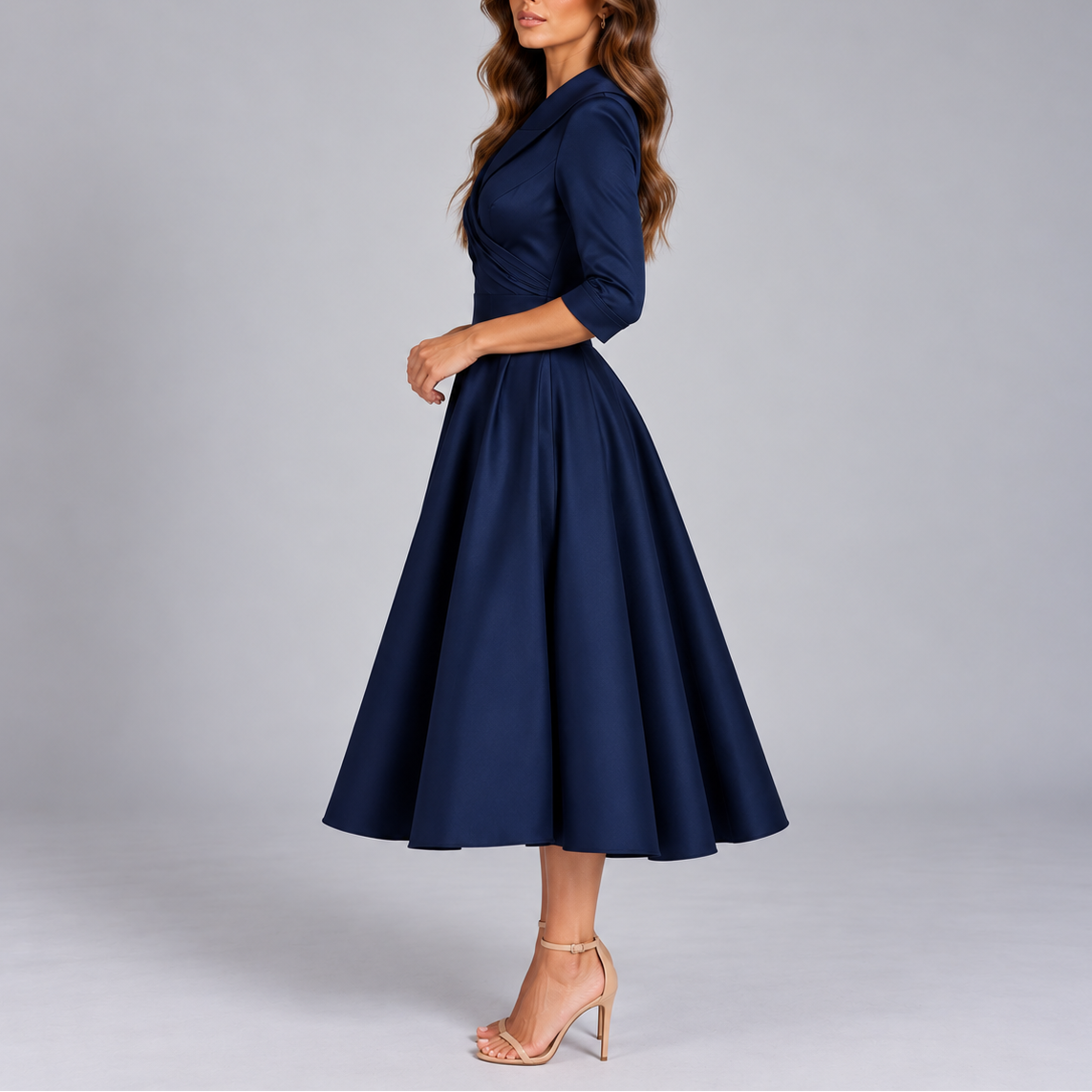 Women's Elegant A-Line Midi Dress – V-Neck Formal Evening Party Dress