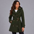 Women's Hooded Double Breasted Trench Coat with Belt and Long Sleeves            Bevalt deze persoonlijkheid je?