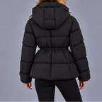 Women's Hooded Quilted Puffer Winter Jacket with Drawstring Waist