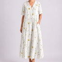 Women’s Floral Midi Dress – V-Neck & Short Sleeve Design