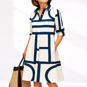 Women’s Geometric Midi Dress – Elegant & Timeless Style