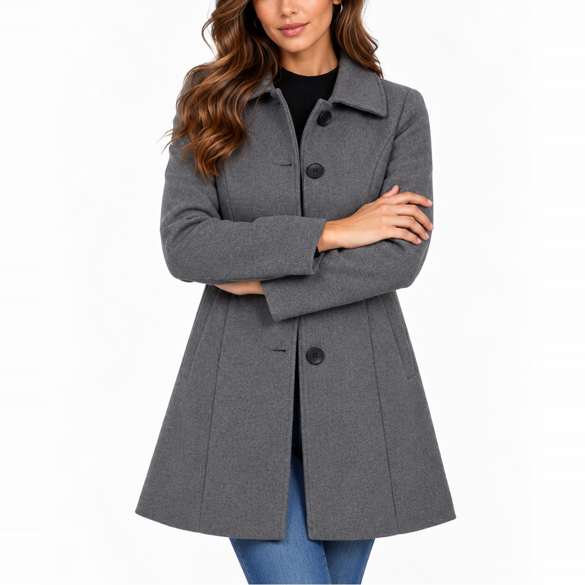 Women’s Fitted Longline Coat with Wide Collar