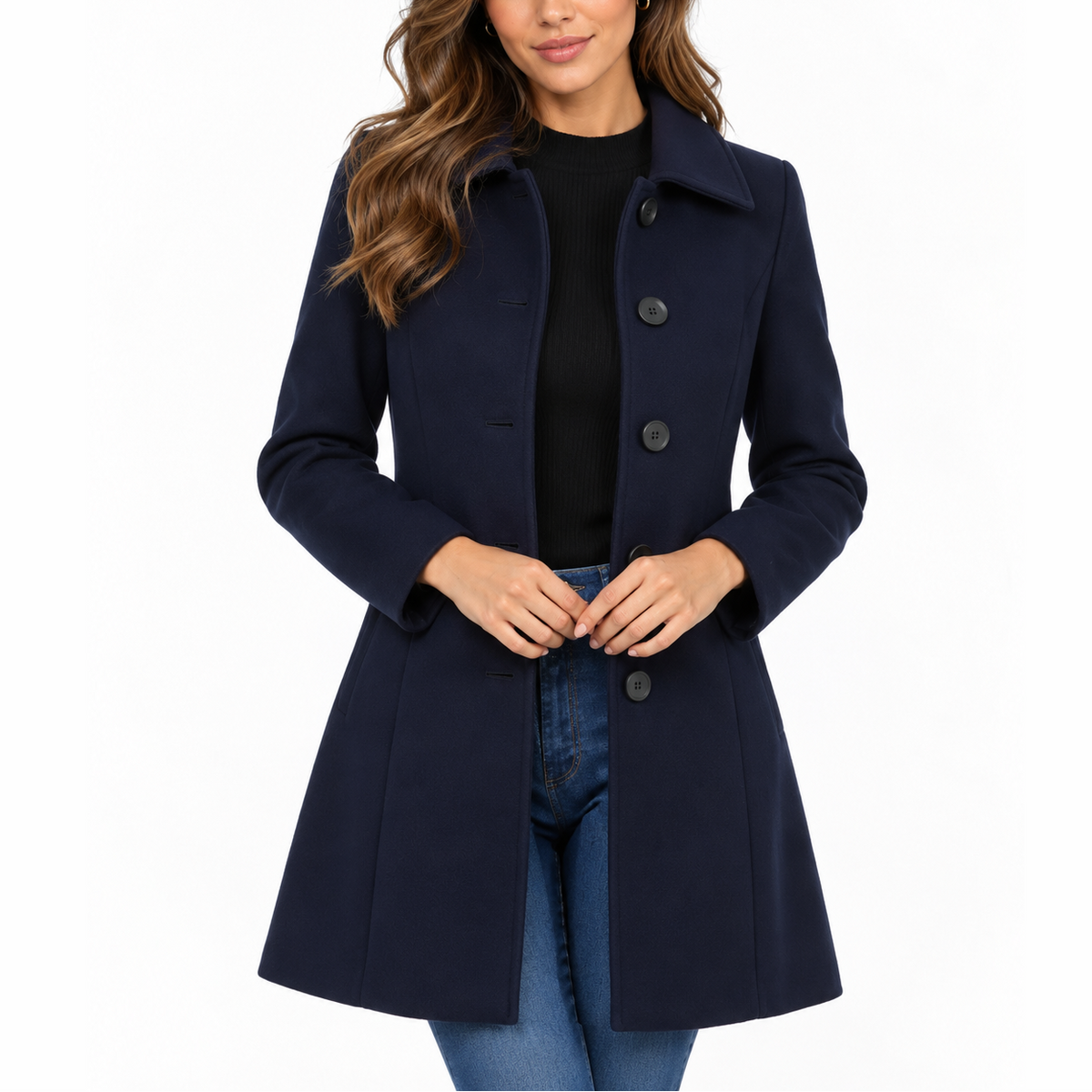 Women’s Fitted Longline Coat with Wide Collar