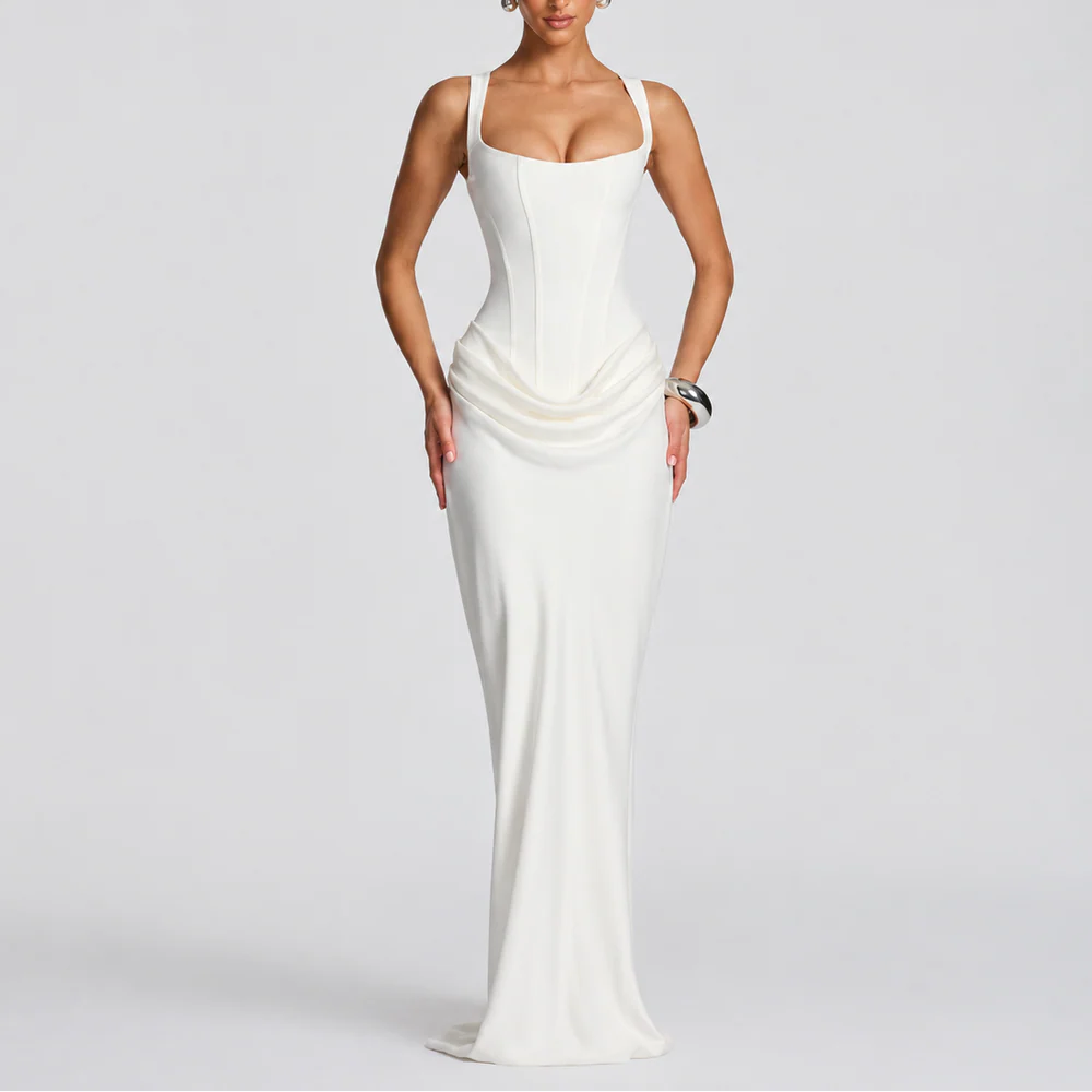 Women’s Fitted Corset Maxi Dress – Elegant Flattering Style