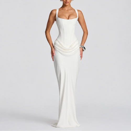 Women’s Fitted Corset Maxi Dress – Elegant Flattering Style