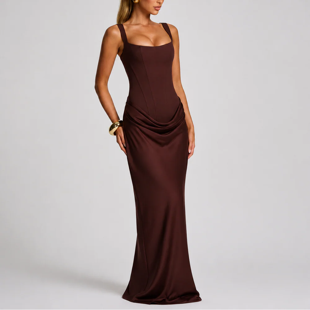 Women’s Fitted Corset Maxi Dress – Elegant Flattering Style