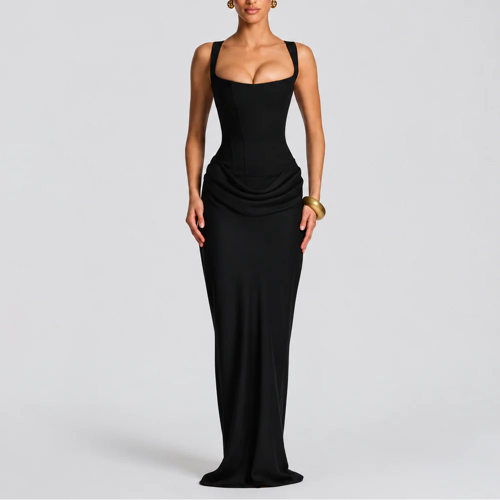 Women’s Fitted Corset Maxi Dress – Elegant Flattering Style