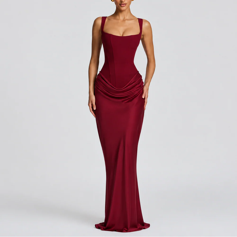 Women’s Fitted Corset Maxi Dress – Elegant Flattering Style
