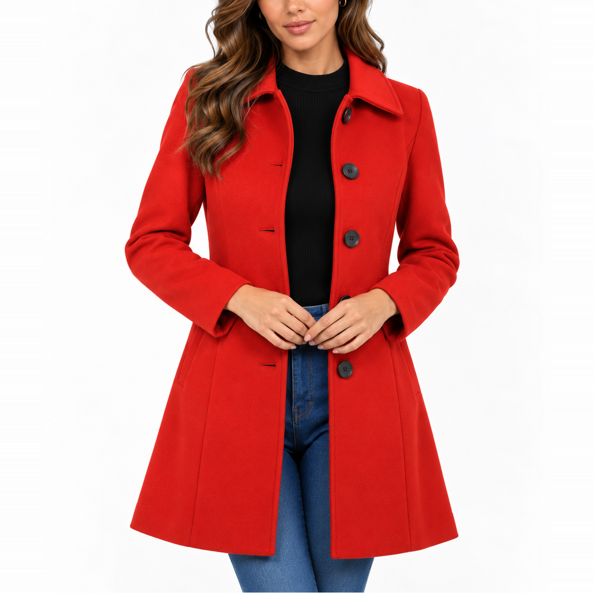Women’s Fitted Longline Coat with Wide Collar