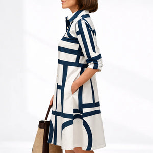 Women’s Geometric Midi Dress – Elegant & Timeless Style